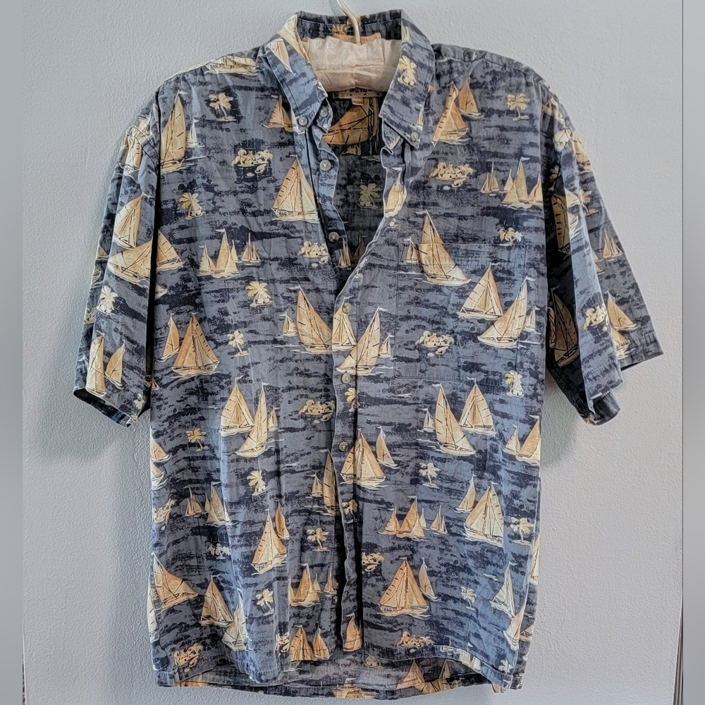 L Campia Moda 100% Cotton Nautical Hawaiian Tropical Vacation Cruise Resort Boat